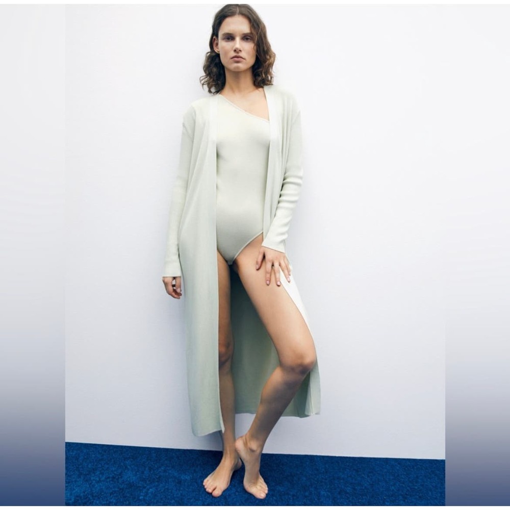 Zara Long mint green cardigan
